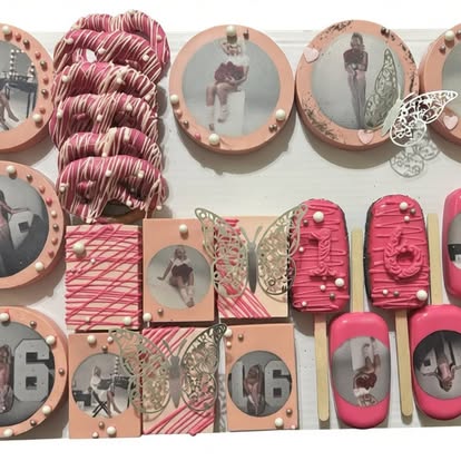 Treat set of photo-print cookies, cakesicles and dipped strawberries