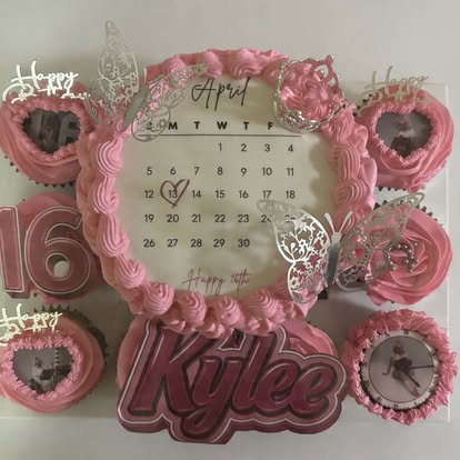 Sweet sixteen dessert set with cake, cookies and cupcakes
